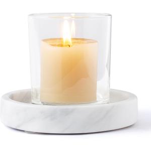 WORHE Candle Holders Italy Premium Natural Marble Candlestick Holder for Jar Pillar Candles Large Round Coaster Plate Jewelry Tray Centerpiece for Wedding Dining Table Home Decor White (ZT011)