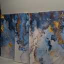 SERIMINO Blue Abstract Canvas Wall Art for Living Room, Navy and Gold Fluid Marble Wall Decor for Bedroom, Bathroom, Office, Home Decor, Set of 3 Print Painting, 16"X24"