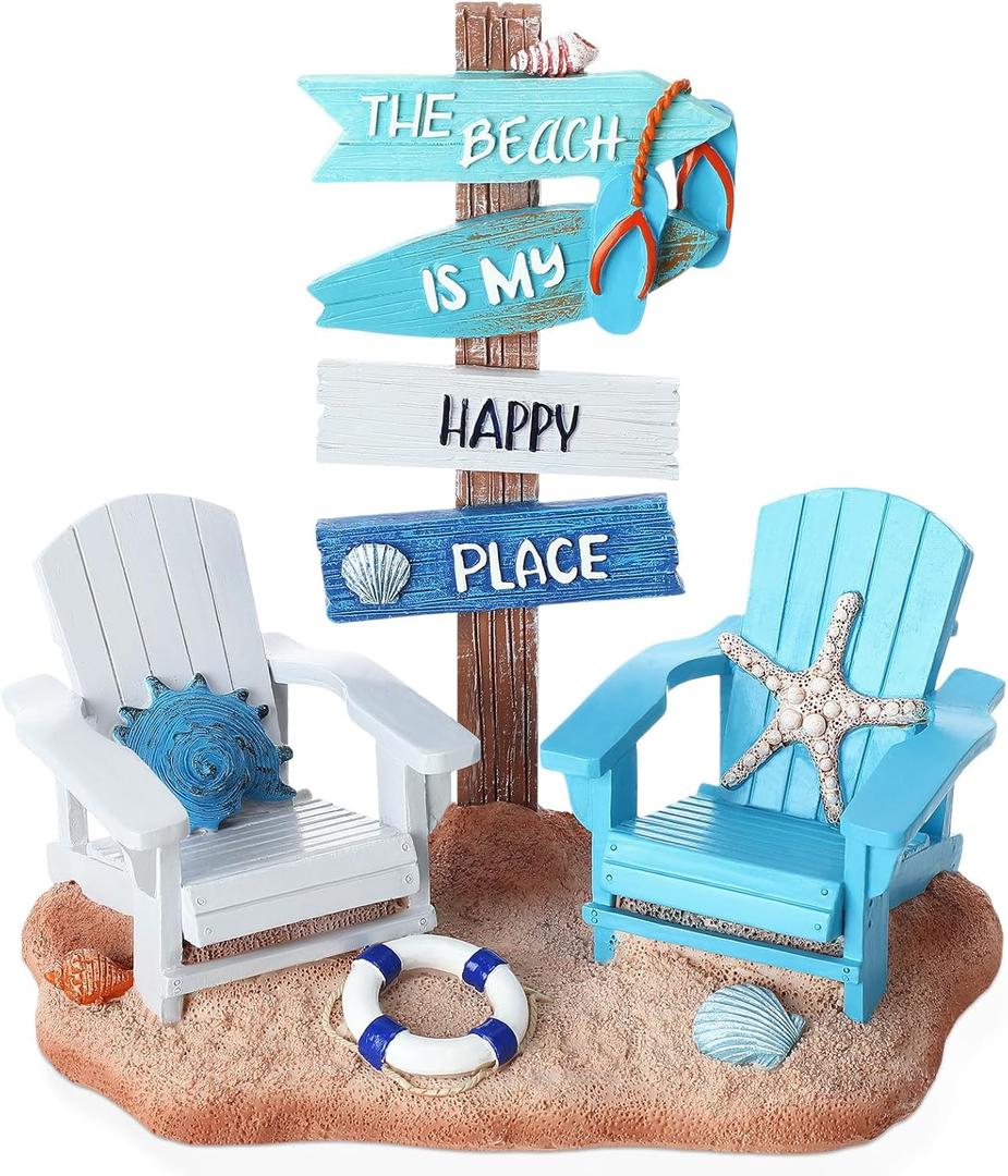 Beach House Decor Coastal Chair Resin with Animal Figurine Signs Ornament for Summer Beach Tropical Table Mantle Tabletop Decoration or Housewarming Birthday Gift 7x7 Inch(Coastal)