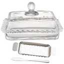 ‌Clear Glass Butter Dish with Lid  6.7in Glsss Container Serving Butter Storage Container for Fridge 