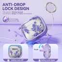 Inesore with Safety Lock for AirPods 4 Case,Clear Floral Cute AirPod 4th Generation Case for Women Girly with Cleaner Kit and Keychain- Purple Bell Flower