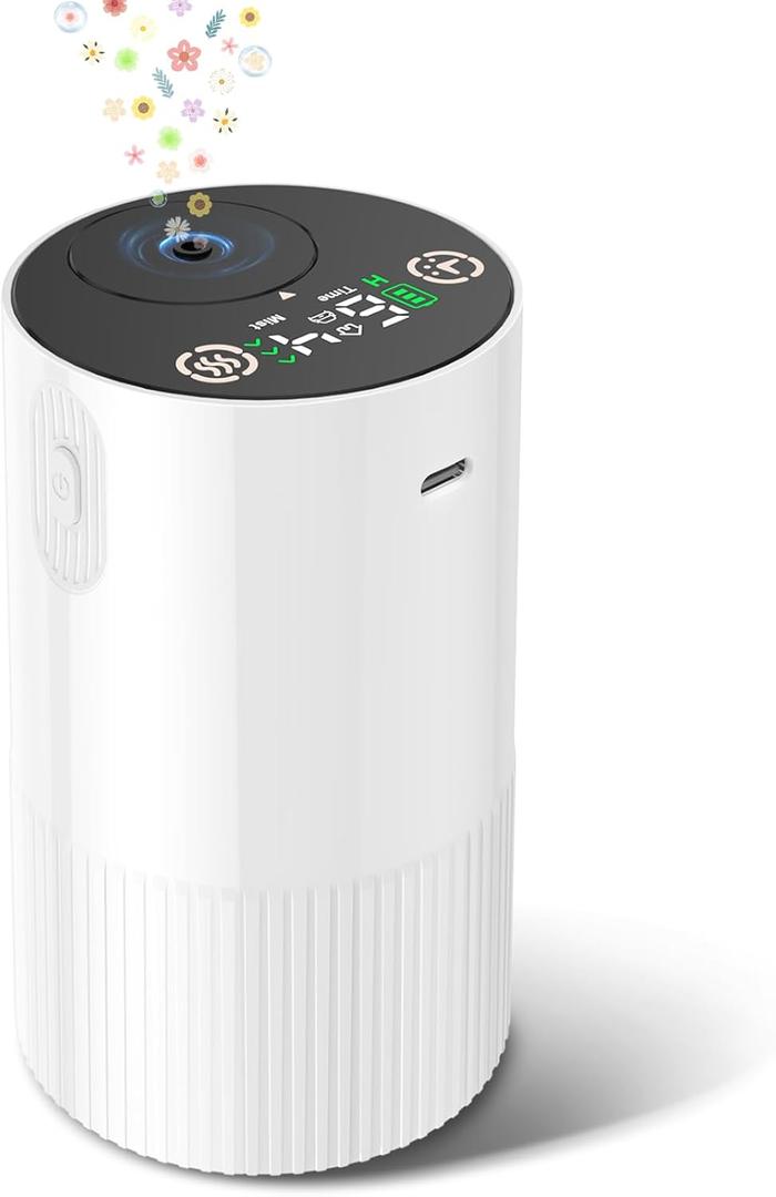 Waterless Diffuser for Essential Oil, Aromatherapy Diffusers for Home Nebulizer Air Freshener Diffuser Mini Scent Machine Battery Operated 4 Mist Level 1/2/3/4/6H Timers Auto-off for Car Bedroom Hotel