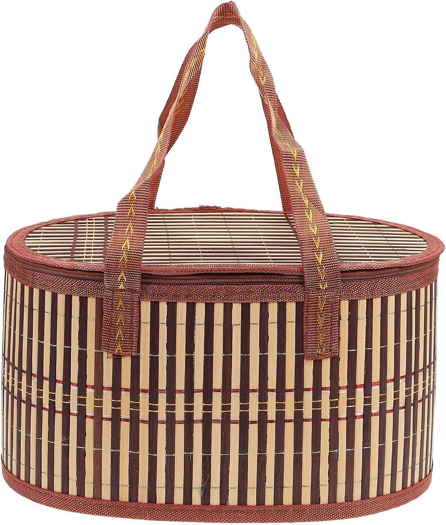 UPKOCH Wicker Picnic Basket for 2 Woven Basket with Double Swing Handles Wicker Basket for Fruit and Food for Outdoor Picnic