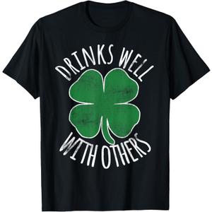 Drinks Well with Others St. Patrick's Day Drunk Beer Funny T-Shirt Small