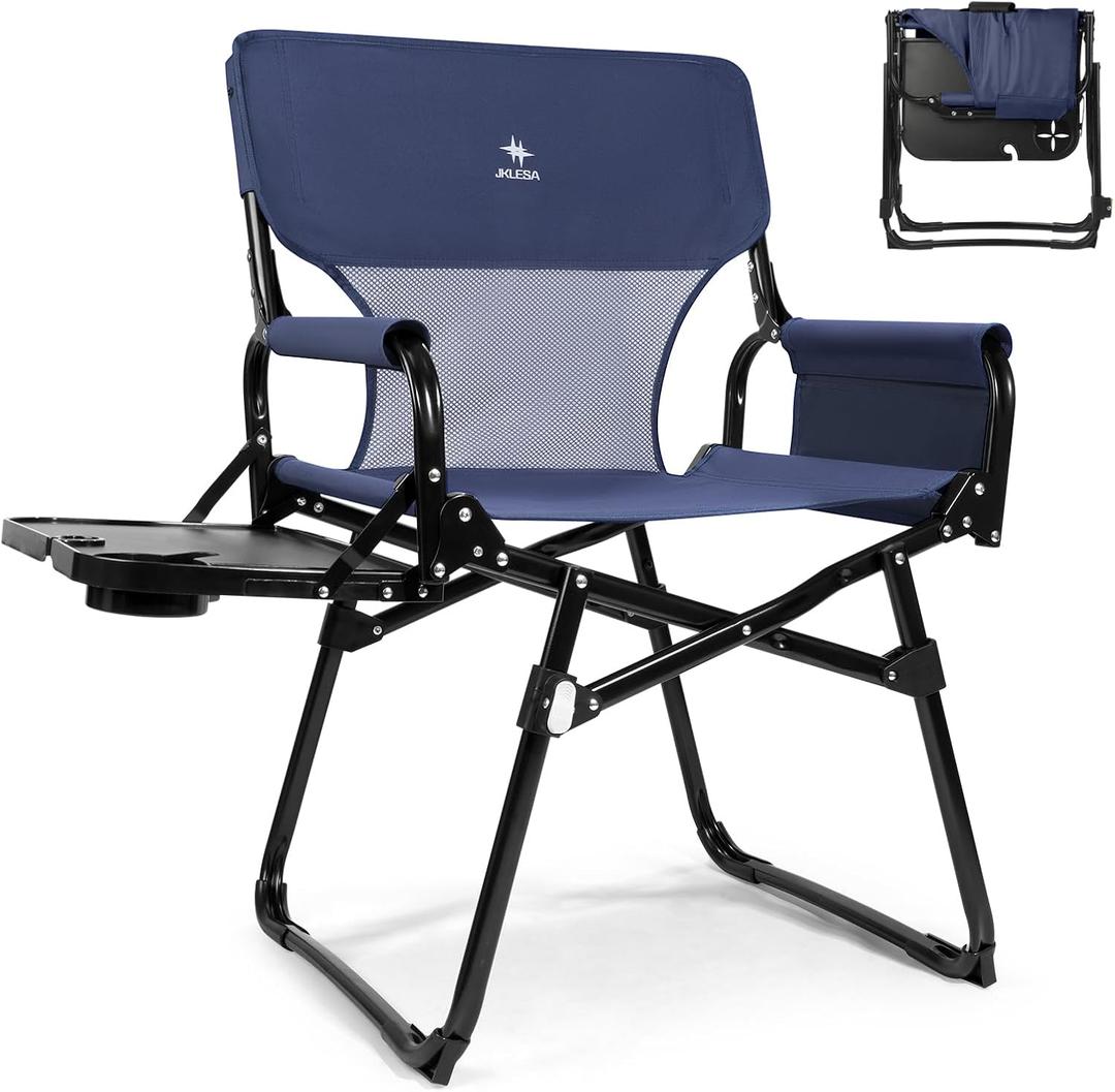 Heavy-Duty Camping Directors Chair with Side Table, 400lb Capacity, 600D Oxford, Quick Setup, Smart Storage & Ergonomic Comfort, Durable Steel Frame for Camping, BBQs & Sports Events Blue
