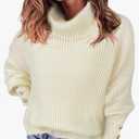 Women's Dressy Oversized Turtleneck Sweaters Fall 2024 Casual Winter Ribbed Knit Button Long Sleeve Pullover Sweater S