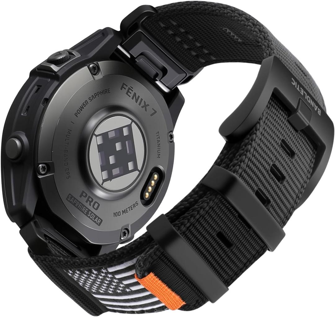 Compatible with Garmin Instinct Watch Bands - Tactical Military Rugged Nylon Sport Quick Fit 22mm Watch Strap for Fenix E/8/7/6/5/Forerunner 965/955/945/935/745/Epix 2/Approach S70/S62/S60 (Flag-Black)