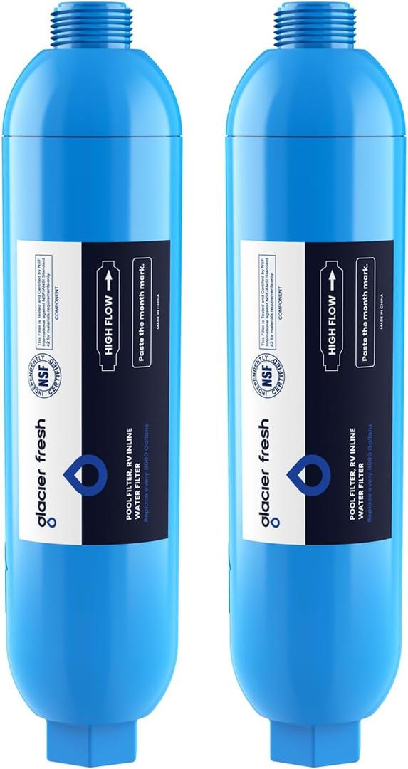GLACIER FRESH Garden Hose End Pre-Filter for Swimming Pool, Hot Tubs, Spa, Inflatable Pool, Ponds, Greatly Reduces Bad Taste, Odors, Chlorin and Sediment, up to 8,000 Gallons, 2 Pack (Blue)
