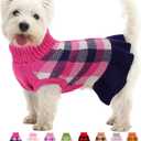 Dog Sweater Dress Plaid Knitwear for Small Medium Dogs Warm Puppy Pet Turtleneck Stretch Pullover Cute Fall Winter Vest Clothes with Leash Hole for Christmas M