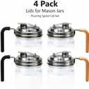 Stainless Steel Mason Jar Lids with Rubber Gasket and Handle,Mason Jar Lids for Wide Mouth,Bottle Cover for Cold Brew Grain Screw Cans Caps (Jars Not Included) (4)