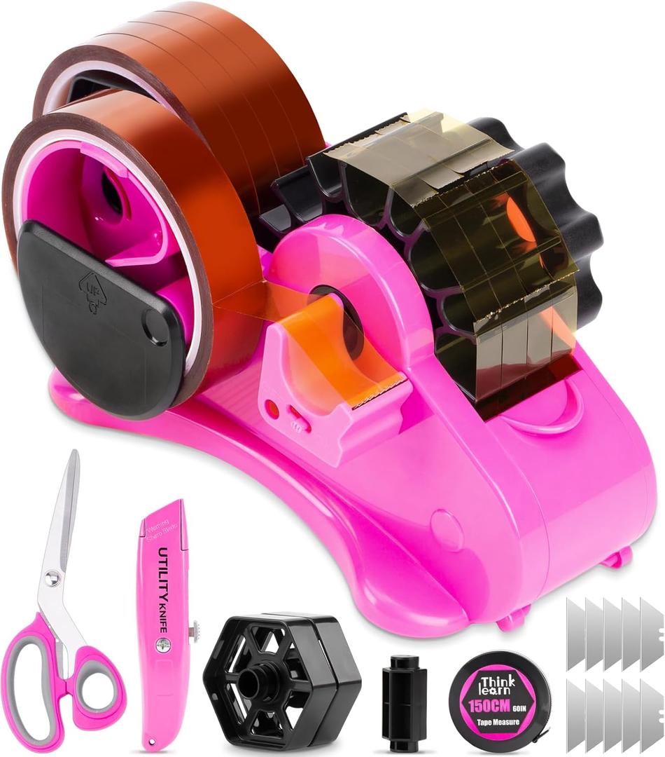 Pink Heat Tape Dispenser Sublimation - Heat Transfer Tape Dispenser with Cutting Set, 1 '' & 3'' Core, Multi-Roll Cut Tape Dispenser for Crafting, PreCut 1.4'' Pieces