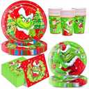 100Pcs Christmas Paper Plates and Napkins Sets Christmas Party Supplies Decorations with 9 inch & 7 inch Plates Napkins Cups