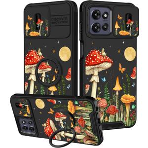for Moto G Power 5G 2025, for Moto G Play 2025 Case - Women Girls Cute Phone Cover Girly Pretty Mushroom with Camera Cover and Ring Stand Funda for Motorola G Power 5G 2025/G Paly 2025