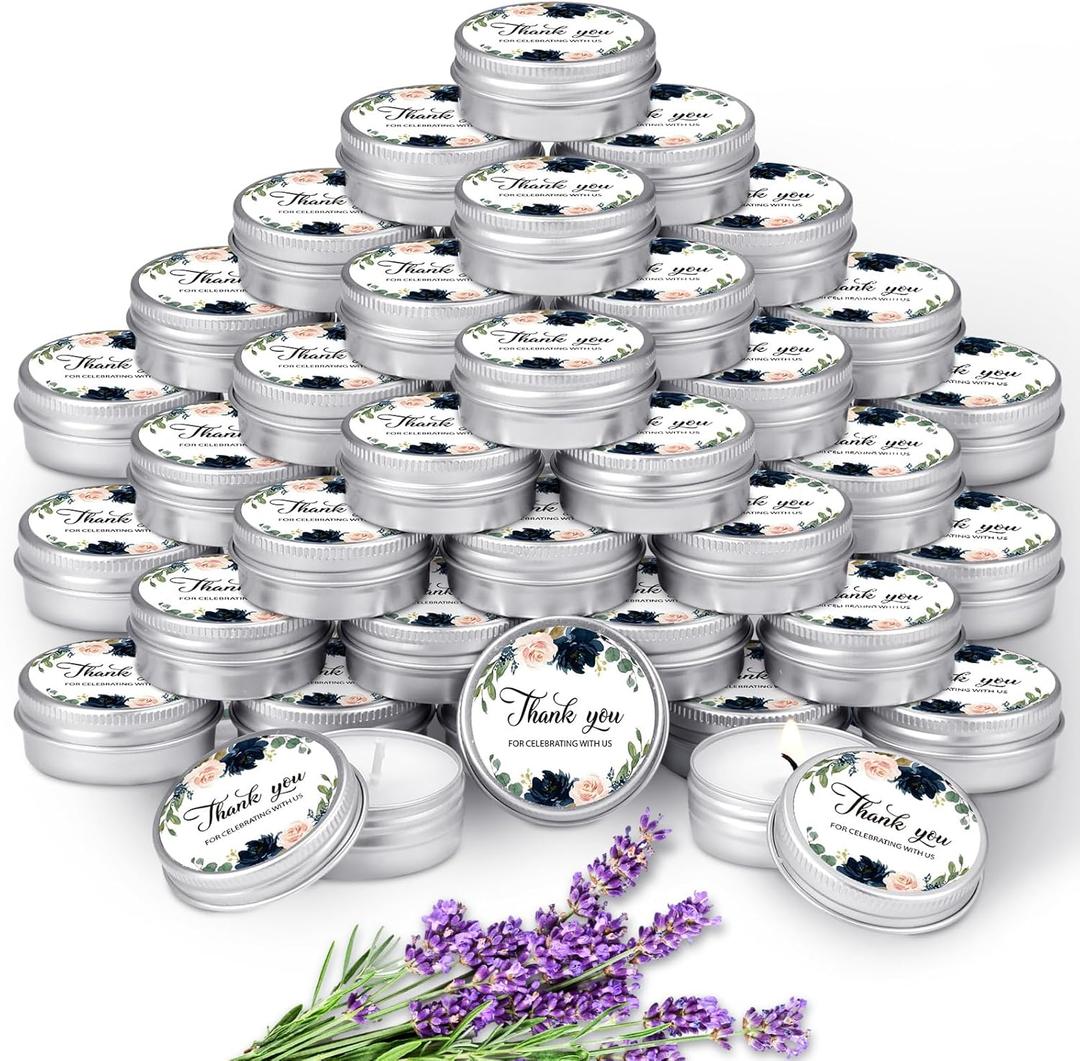 MTLEE 50 Pcs Wedding Candles Gift Favors for Guests 1 Oz Lavender Scented Soy Wax Aromatherapy Candle Favors for Bridal Shower Rustic Wedding Party Guests(Elegant Flowers)
