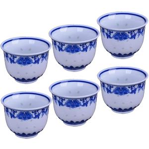 Woonsoon Chinese Handmade Kungfu Tea Cup 80 ml, Bone China Blue and White Tea Cups Set of 6,Ceramic Tea Mugs Without Handles, Best Gift, Missing 2 Cup