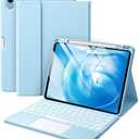 Harvopu Compatible with iPad Air 11 Inch & Air 5th/ Air 4th Generation Case with Keyboard - Multi-Touch Trackpad, 7-Color Backlit, Detachable Folio Cover for Air 11-inch M3/M2 (2025/2024) (Sky Blue)