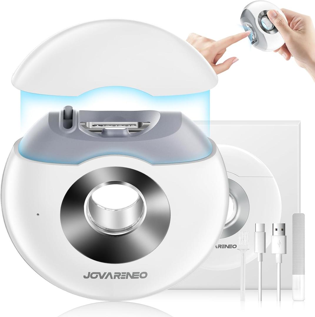 Electric Nail Clippers Automatic Nail Trimmers with Dual Blade Heads, LED Light, Nail Care Tool, Cutter & Grinder for Fingernails, Safe for Babies, Kids, Adults, Seniors, Weak Hands