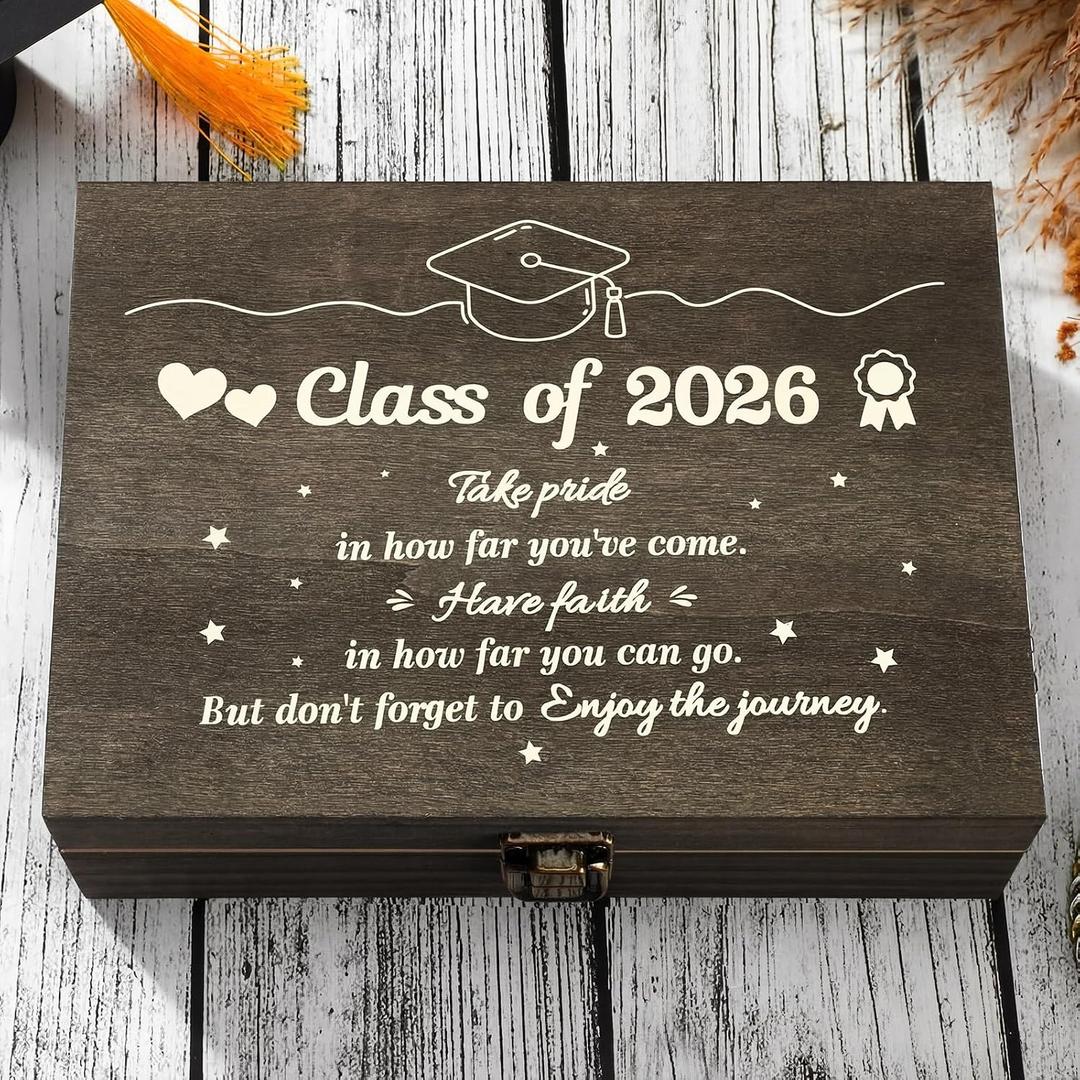 Graduation Memory Keepsake Box with Photo Custom 2026 Large Grad Card Box with Customized Picture Gift for Him Her for Graduate Grad High School Party(Black,Elegant)