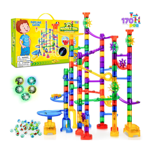 JOYIN 170Pcs Glowing Marble Run, Construction Building Blocks Toys with 5 Glow in The Dark Glass Marbles, STEM Educational Building Block Toy, Birthday Gifts, Easter Basket Stuffers