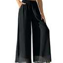 zsangbee Women's Wide Leg Palazzo Pants Chiffon Flowy Loose Party Wedding Dressy Casual Trousers Black, L