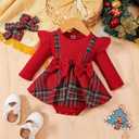 CIYCUIT Baby Girl Outfits Long Sleeve Ruffle Lace Romper Dress Clothes (12-18 Months, Q2 Red)
