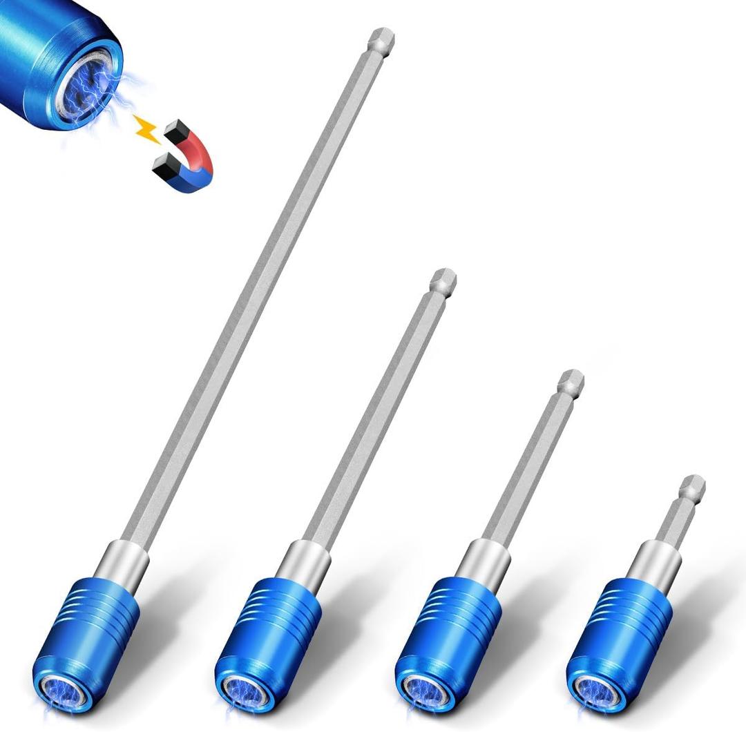 BLACKROBOT 4-Piece Drill Bit Extension Set, Magnetic Quick Change Impact Bit Holder in 2.5", 4", 6", 12" Sizes, for 1/4" Hex Drives, CR-V Steel, Ideal for Screwdriver Bits, Nuts, Drills