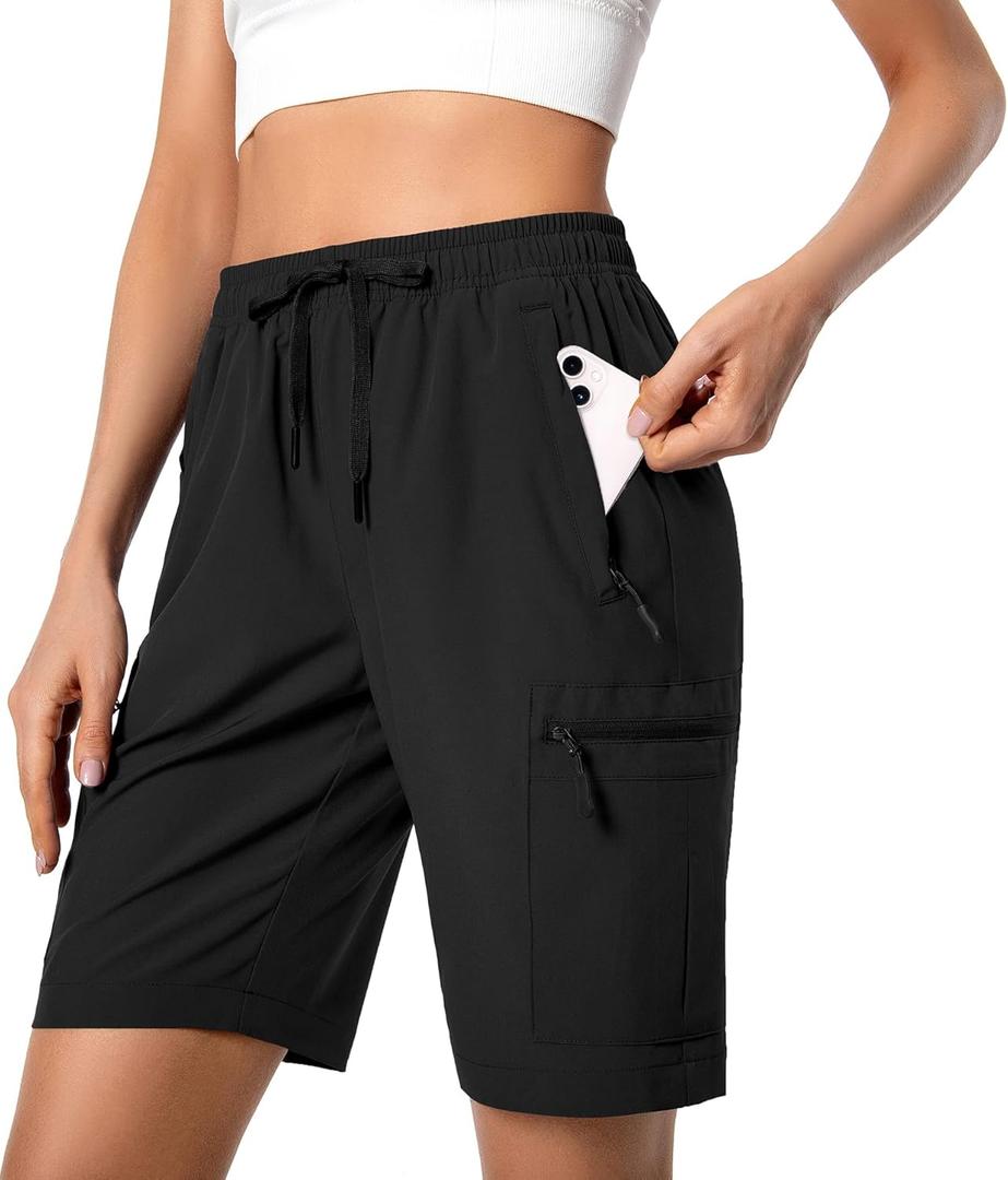 Hugut Women's Lightweight Hiking Cargo Shorts Quick Dry Athletic Shorts Camping Travel Golf Zipper Pockets Water Resistant, Large