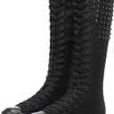 Momuk Long Rivet Knee High Canvas Boots Punk Style for Women & Girls Size 10
