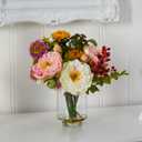Nearly Natural Mini Artificial Peony Floral Arrangement, Faux Flowers for Table Shelf Decor, Assorted Colors