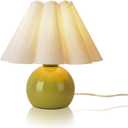 Ziqqeelam Green Small Bedside Mini Table Lamp for Bedroom, Cute Bedroom Lamps for Nightstand, Cute Mini Table Lamps for Small Spaces with Scalloped Shade for Kitchen Counter, Bookshelf, Kids Dorm (On/Off Switch)