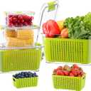 LUXEAR Fruit Vegetable Storage Container, 4 Pack Fresh Containers for Fridge with Lids BPA-Free Produce Refrigerator Organizer for Fruit, Veggie, Berry, Meat Storage Keep Fresh Longer-Green