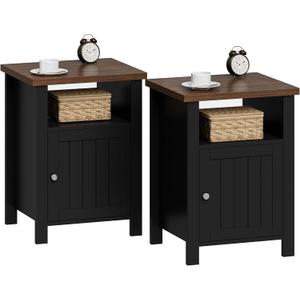 ChooChoo Nightstands Set of 2, Rustic Vintage End Side Table with Storage for Bedroom Living Room, Black&Brown