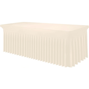 Smiry Spandex Tablecloth, Elastic Fitted Stretch Tablecloth for 4FT Rectangle Tables, Waterproof Washable Table Cover Skirt for Outdoor, Wedding, Banquet & Parties (Beige, 48Lx30Wx30H Inch)