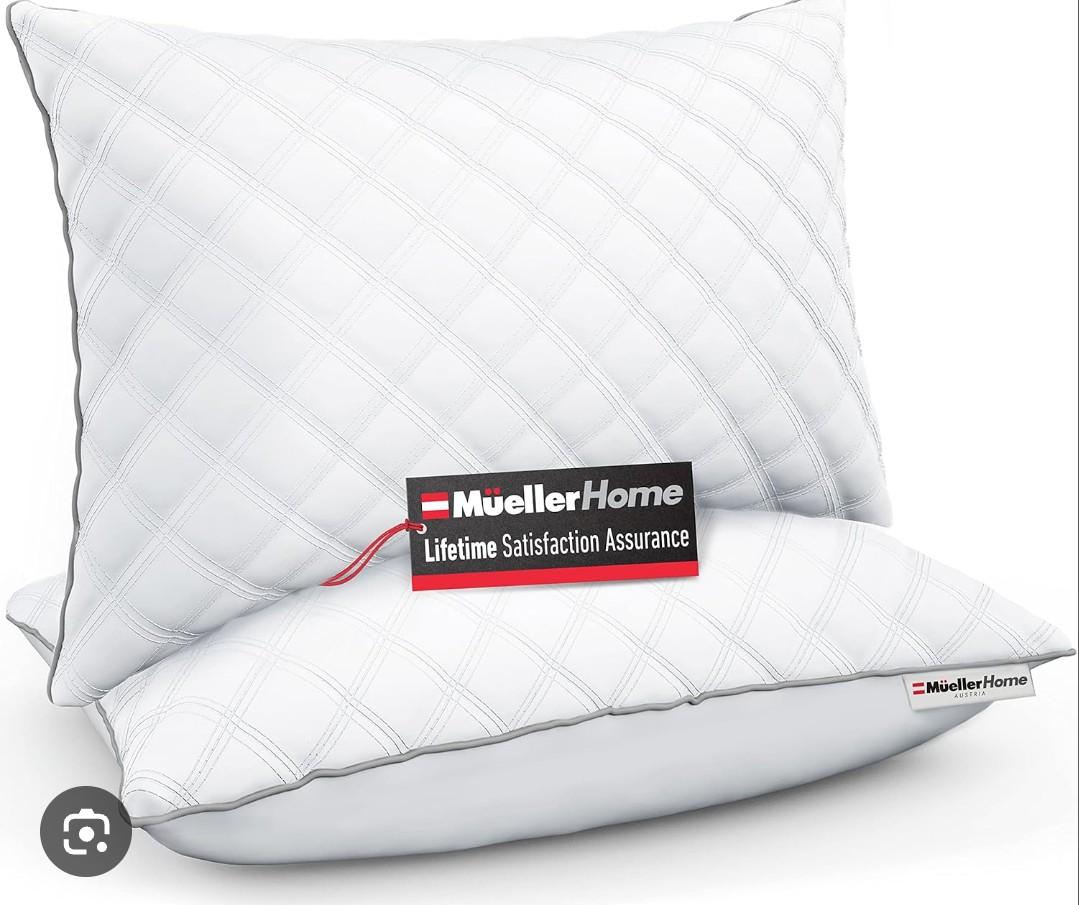 MÜELLERHOME Hotel Collection Pillows for Side Sleepers, Back Stomach Sleepers, European Made, Cooling Gel Pillows Queen Size Set of 2