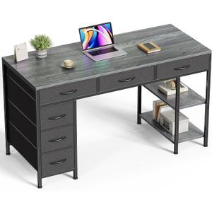 Huuger Computer Desk with 6 Drawers, Office Desk with Shelves, Reversible Gaming Desk, Corner Desk with Storage, Work for Home Office, Study, Living Room, 47inch, Grey