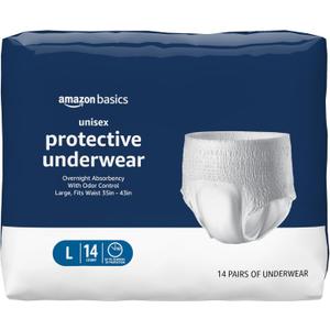 Amazon Basics Unisex Adult Incontinence Protective Underwear, Overnight Absorbency, Moisture-Wicking, Soft, Latex Free, Large, 14 Count