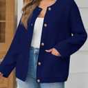 Saodimallsu Women's Chunky Knit Cardigan Button Down Crewneck Long Sleeve Cropped Sweater with Pockets (S)