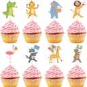 Hooqict 40Pcs Safari Cupcake Toppers Animal Birthday Party Cake Decorations Animal Parade Cupcake Toppers for Kids Jungle Theme Baby Shower Zoo Wild Birthday Party Decorations Supplies