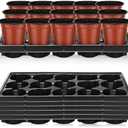 Baderke 6 Sets 4 Inch Plant Nursery Pots, 15 Cell Plastic Pots for Flower Seedling, Flower Plant Container Seed Starting Germination Flowerpot Trays(Brick Red)