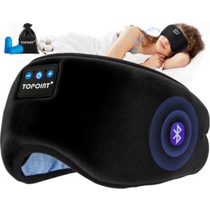 TOPOINT Sleep Mask with Headphones Bluetooth 5.4 Wireless, Sleep Headphones Earphones Earbuds with Microphone HD Speakers Music, Blackout Eye Mask for Sleeping Travel Meditation Men Women Cool Gadgets