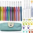 Crochet Hook Set 12 Pieces Colourful Ergonomic Soft Rubber Comfort Grip Crochet Knitting Needles Kit Household Tool with Portable Bag, Crochet Hooks, Stitch Markers and Tape Measure