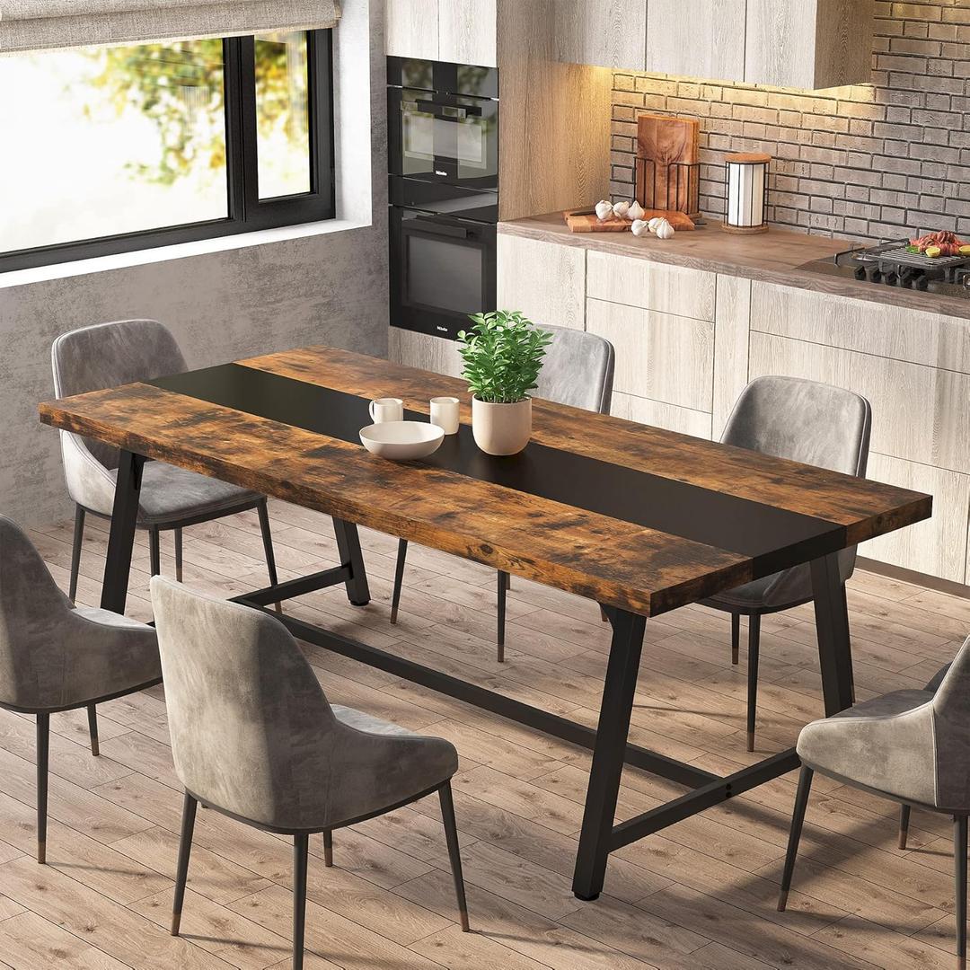 Tribesigns Dining Table for 8 People, 70.87-inch Rectangular Wood Kitchen Table with Strong Metal Frame, Industrial Large Long Dining Room Table for Big Family (Rustic Brown), 70.87 inches x 33.46 inches x 29.92 inches