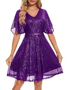 Wedtrend Women's Sequin Dress Tulle Sparkly Night Out Dress A Line Homecoming Dress for Teens WTS6003PurpleL (Purple, L)
