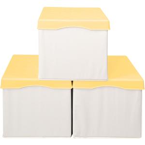 Thick Stackable Storage Bins with Lids, 3-Pack Collapsible Storage Boxes Organizer, Heavy-Duty Storage Containers Baskets Cubes with Thick Lids for Bedroom, Closet, Office, Beige