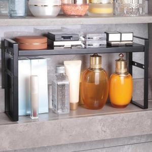 Expandable Narrow Medicine Cabinet Organizer Shelves Wide 3.58,Metal Counter Storage Shelf Stand with Adjustable Layer and Non-Slip Pads for Cabinet,Kitchen,Pantry Small Space-Black