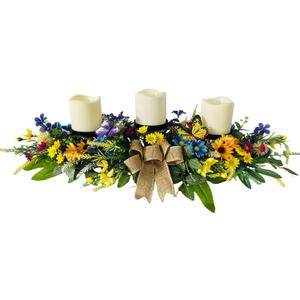 Candle Holders Spring Summer Centerpiece,3 Wick Candle Holder with Daisy and Sunflowers, Perfect for Spring Decor,Easter Centerpiece Table Decor,Indoor Home Decor,Desktop Decor