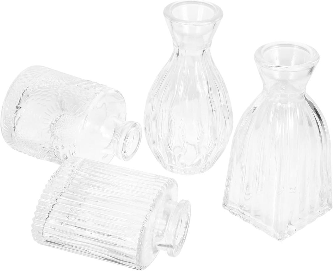 GLEAVI 4pcs Glass Flower Vases for Home Decoration Small Table Centerpiece Vases for Floral Arrangements and Sturdy Design for Office Restaurant and Present Use