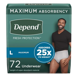 Depend Fresh Protection Adult Incontinence Underwear for Men, Disposable, Maximum, Large, Grey, 72 Count