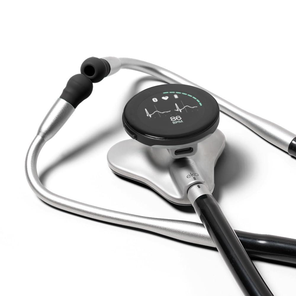 CORE 500 Digital Stethoscope  40x Amplification, Active Noise Cancellation, 3-Lead ECG, FDA-Cleared AI with Eko+, Full-Color Display, Reimbursement Eligible  Silver, COR501