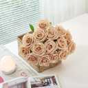 50pcs Beige Roses Artificial Flowers Bulk Fake Roses Silk Flower with Stems Realistic Flowers for Wedding Centerpiece Party Birthday Decor